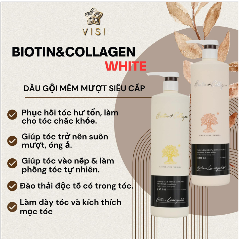 Cặp gội xả Biotin Collagen,dầu gội Biotin Collagen Luxury Brown nâu phục hồi,siêu mượt 1000ml