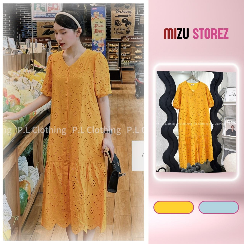 Váy Babydoll 2 Lớp Dáng Suông Đuôi Cá Cài Khuy, Tay Chun Co Giãn, Chất Vải Boi Thoáng Mát, Vải Mềm Mại