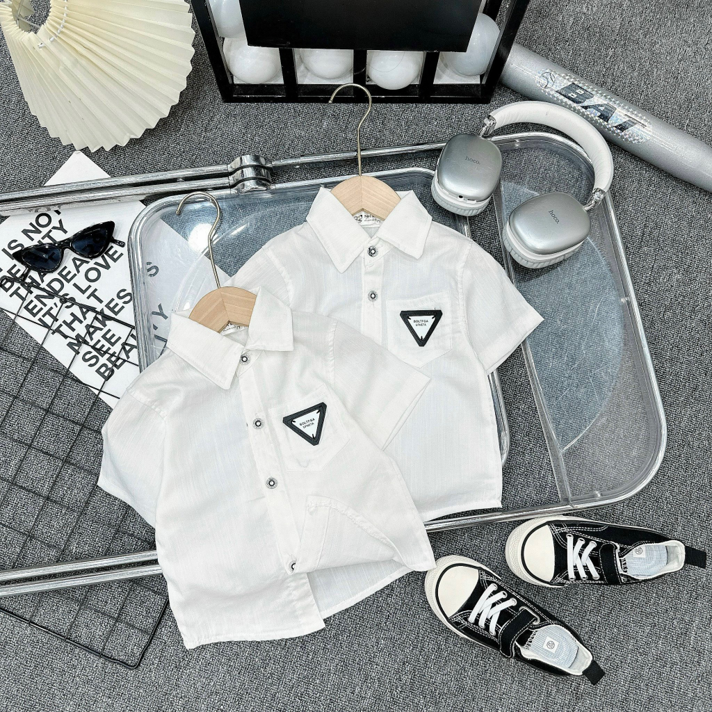 Áo sơmi đũi cộc tay BERNIE phong cách hàn quốc cho bé trai mặc đi học, đi chơi,TP KIDS