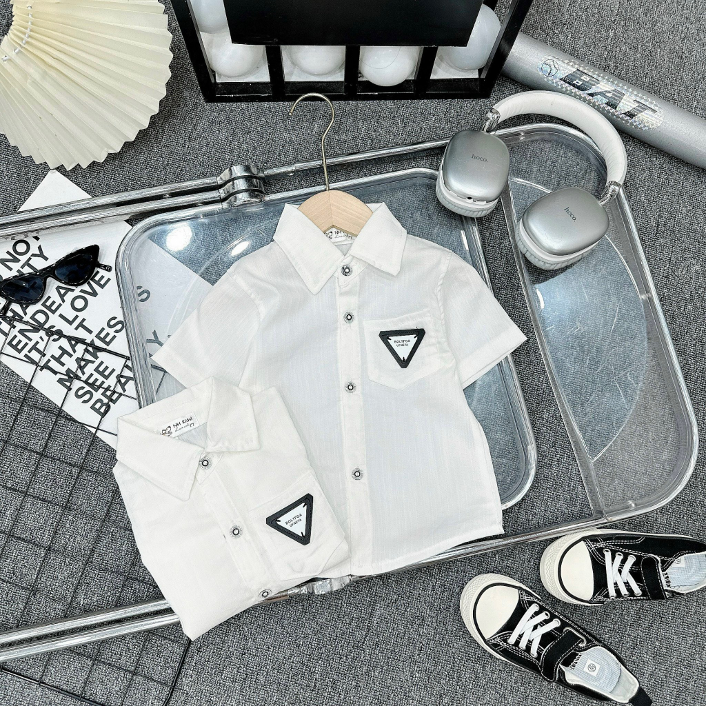 Áo sơmi đũi cộc tay BERNIE phong cách hàn quốc cho bé trai mặc đi học, đi chơi,TP KIDS