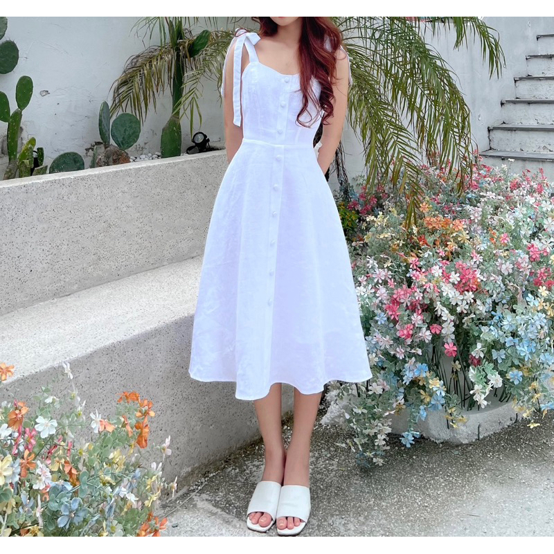 Đầm linen thắt nơ vai - PTlinen - mm6