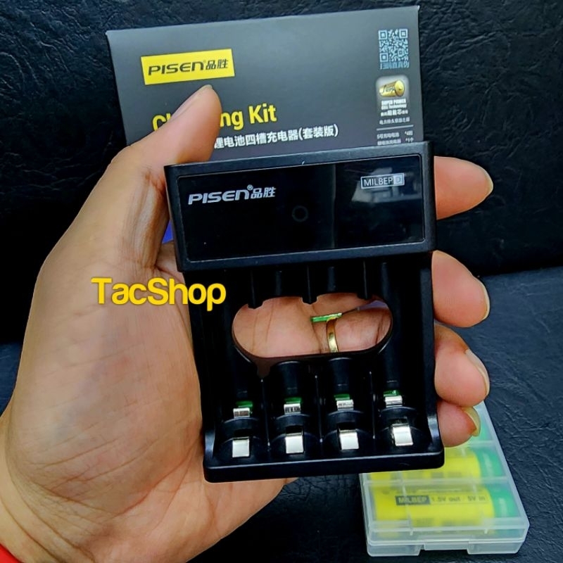 BỘ SẠC PIN AA, AAA 1.5V PISEN MILBEPD NJ-C009 Kèm 4 Pin Sạc AA Pisen 3000mah Chính Hãng
