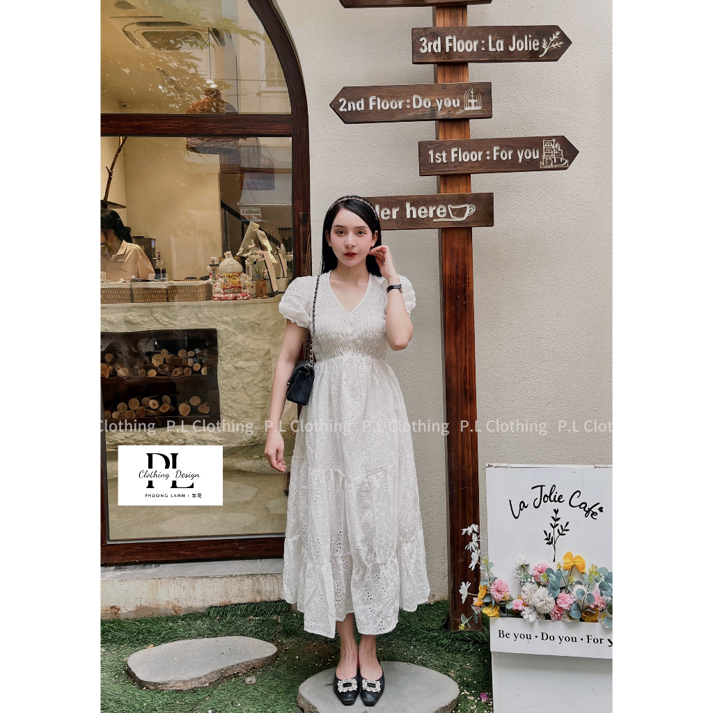 Váy Babydoll Công Chúa Cổ Tròn Rúm Ngực Tay Ngắn Có Chun Co Giãn Dáng Dài Maxi - Vải Boi Thêu Chân Đầm Dự Tiệc Cực Xinh