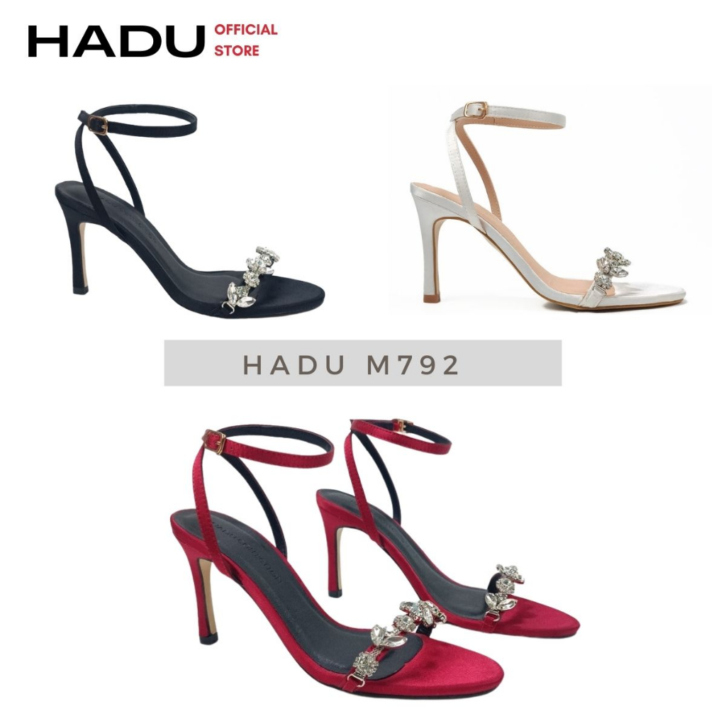 Giày Sandal Cao Gót Quai Đính Đá 7P BUD_CHARM HADU M792, Lụa Satin Cao Cấp, BH 24T