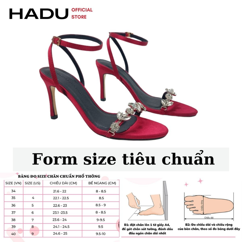 Giày Sandal Cao Gót Quai Đính Đá 7P BUD_CHARM HADU M792, Lụa Satin Cao Cấp, BH 24T