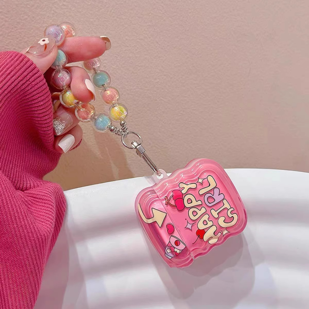 Vỏ bảo vệ tai nghe bluetooth Airpods bằng Sillicone dẻo, ốp Case cute, Airpods 2/pro- HAPPY GIRL HỒNG
