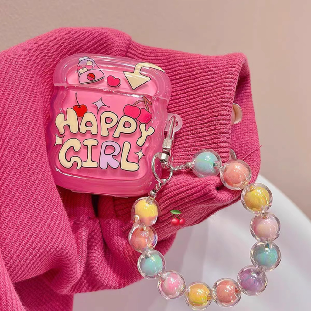 Vỏ bảo vệ tai nghe bluetooth Airpods bằng Sillicone dẻo, ốp Case cute, Airpods 2/pro- HAPPY GIRL HỒNG