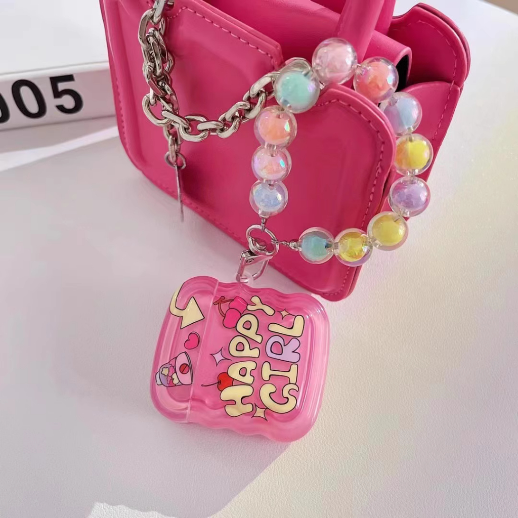 Vỏ bảo vệ tai nghe bluetooth Airpods bằng Sillicone dẻo, ốp Case cute, Airpods 2/pro- HAPPY GIRL HỒNG