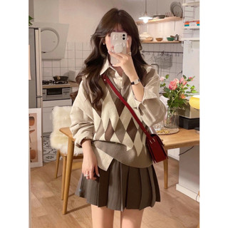 Áo gile nữ họa tiết caro phong cách hàn quốc