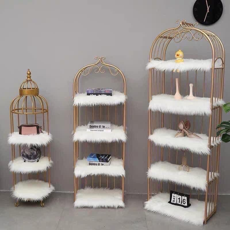 Kệ decor lồng chim mạ vàng, kệ chữ nhật nhiều tầng tiện dụng