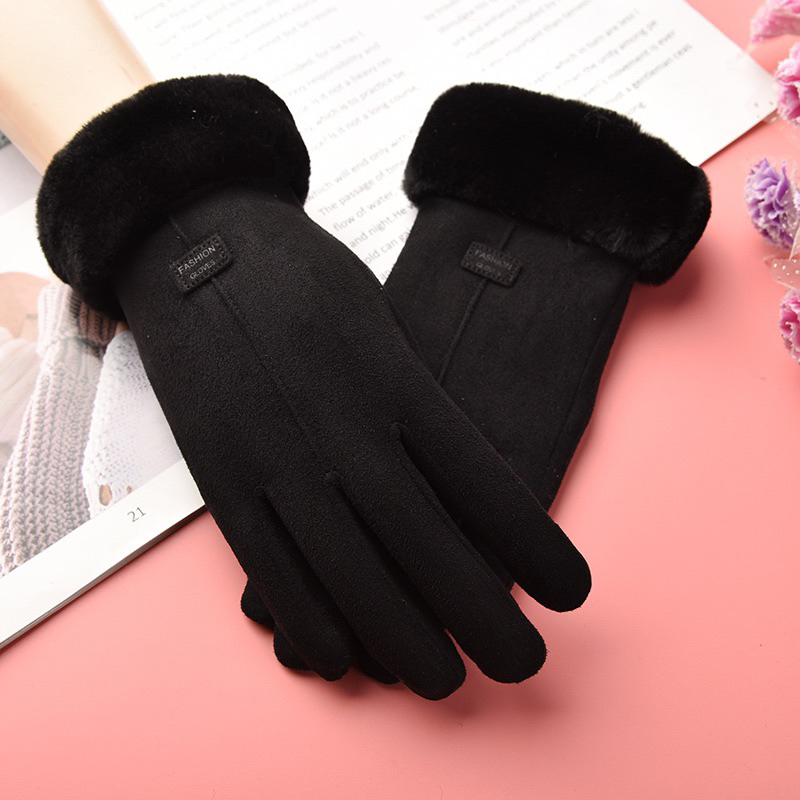 Găng Tay Nữ Mùa Đông Lót Nhung Siêu Ấm 2023-Găng Tay Nữ Da Lộn Mềm Mịn