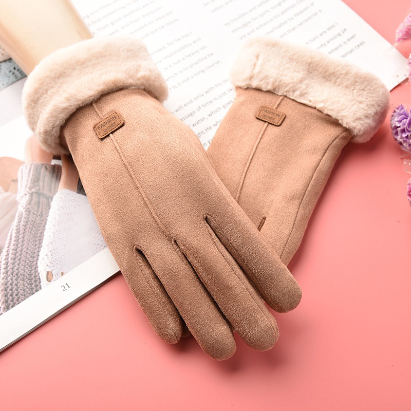Găng Tay Nữ Mùa Đông Lót Nhung Siêu Ấm 2023-Găng Tay Nữ Da Lộn Mềm Mịn