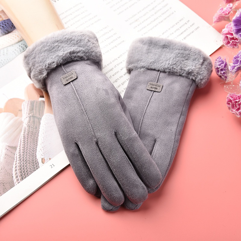 Găng Tay Nữ Mùa Đông Lót Nhung Siêu Ấm 2023-Găng Tay Nữ Da Lộn Mềm Mịn