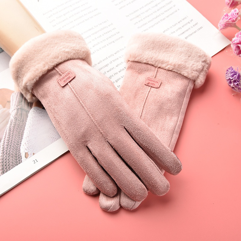 Găng Tay Nữ Mùa Đông Lót Nhung Siêu Ấm 2023-Găng Tay Nữ Da Lộn Mềm Mịn