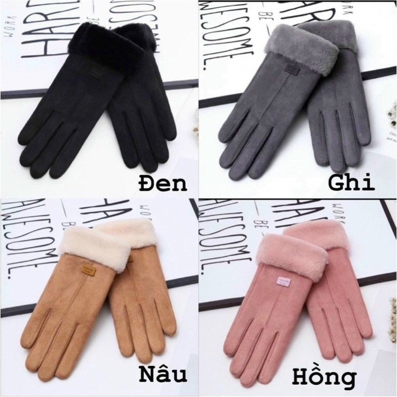 Găng Tay Nữ Mùa Đông Lót Nhung Siêu Ấm 2023-Găng Tay Nữ Da Lộn Mềm Mịn