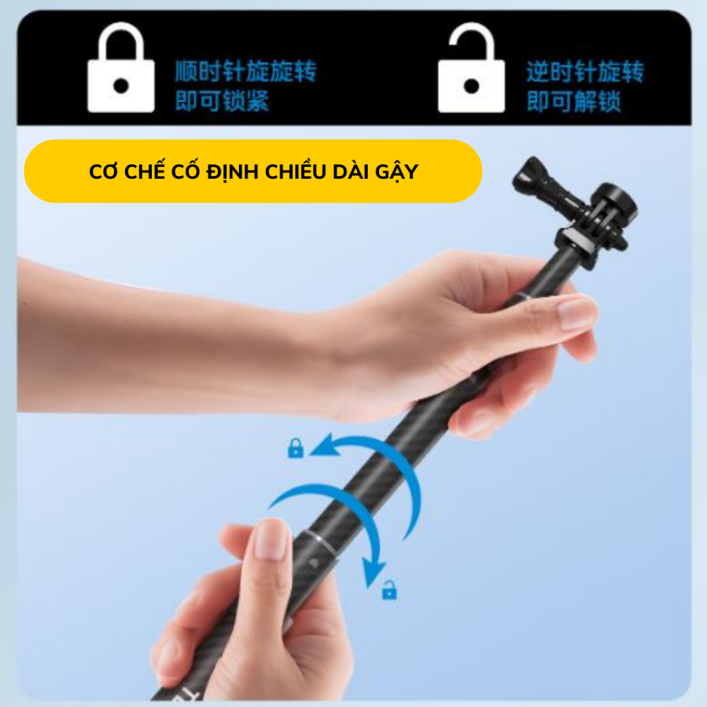 Gậy 3M Telesin Carbon fiber tàng hình dành cho Insta360 , Actioncam, Gopro, cực kì chắc chắn góc quay độc đáo