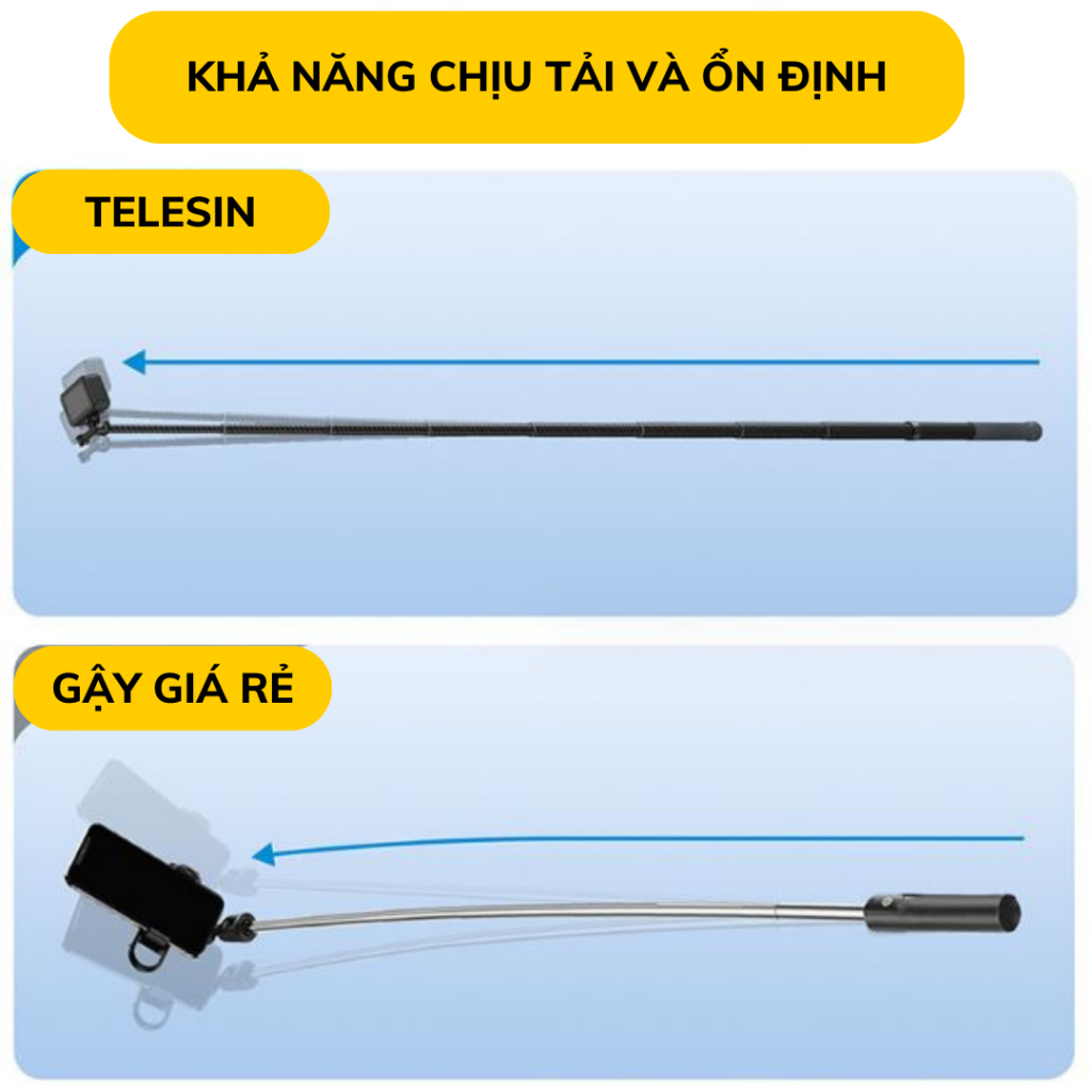 Gậy 3M Telesin Carbon fiber tàng hình dành cho Insta360 , Actioncam, Gopro, cực kì chắc chắn góc quay độc đáo