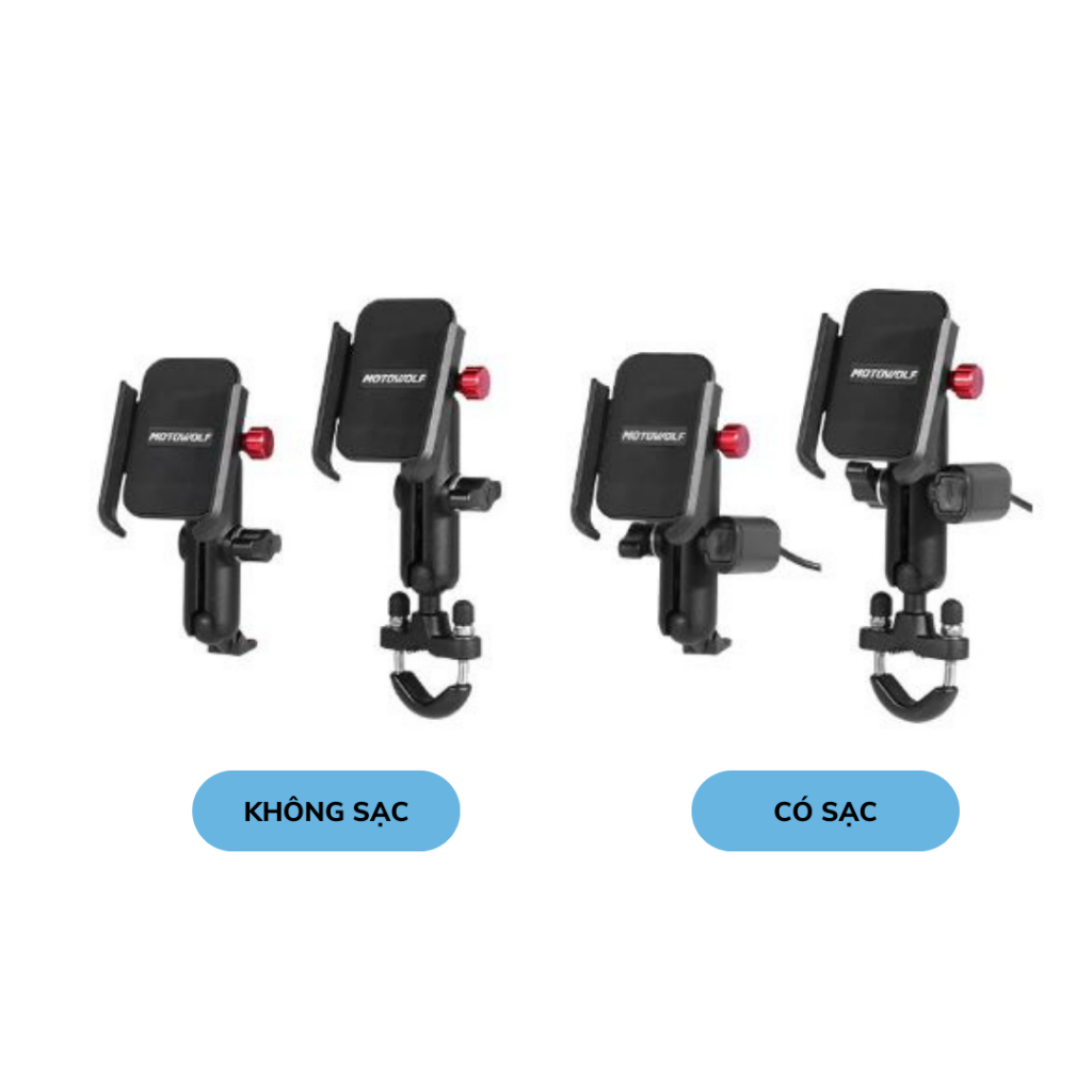 Giá đỡ điện thoại MOTOWOLF chính hãng MDL2821 gắn chân gương, ghi đông có sạc