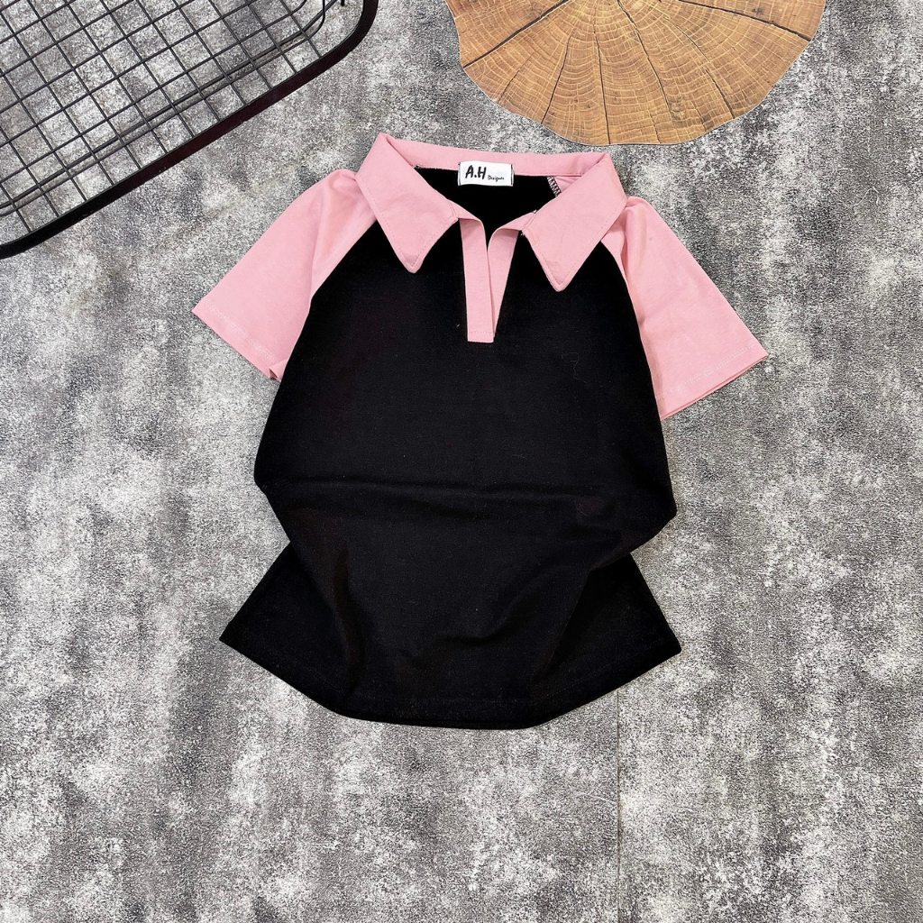 Áo thun ôm body nữ Pô Lô tay ngắn RAGLAN Trơn