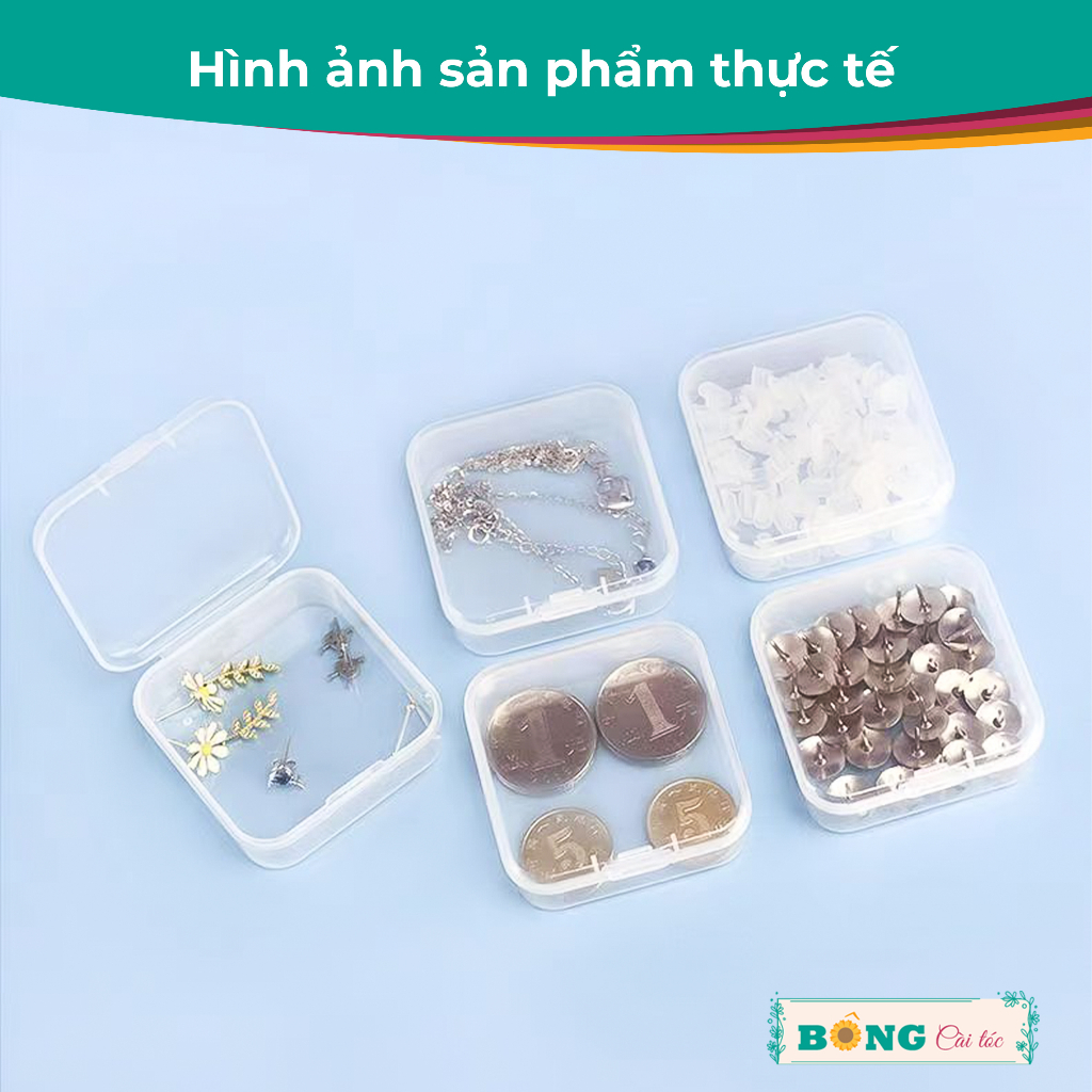Set 4 chiếc hộp nhựa vuông trong suốt đựng phụ kiện, trang sức tiện lợi PKK20 - phụ kiện thời trang BÔNG Cài Tóc