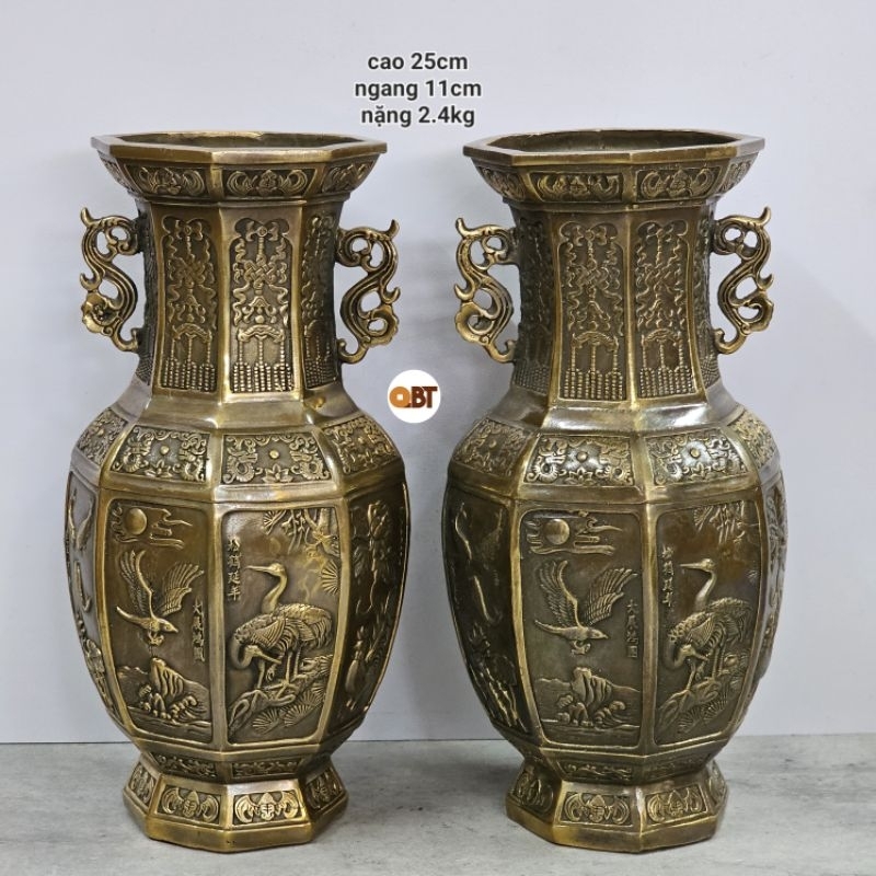 Đôi bình bông - Cặp bình bông lục giác bằng đồng phong thuỷ