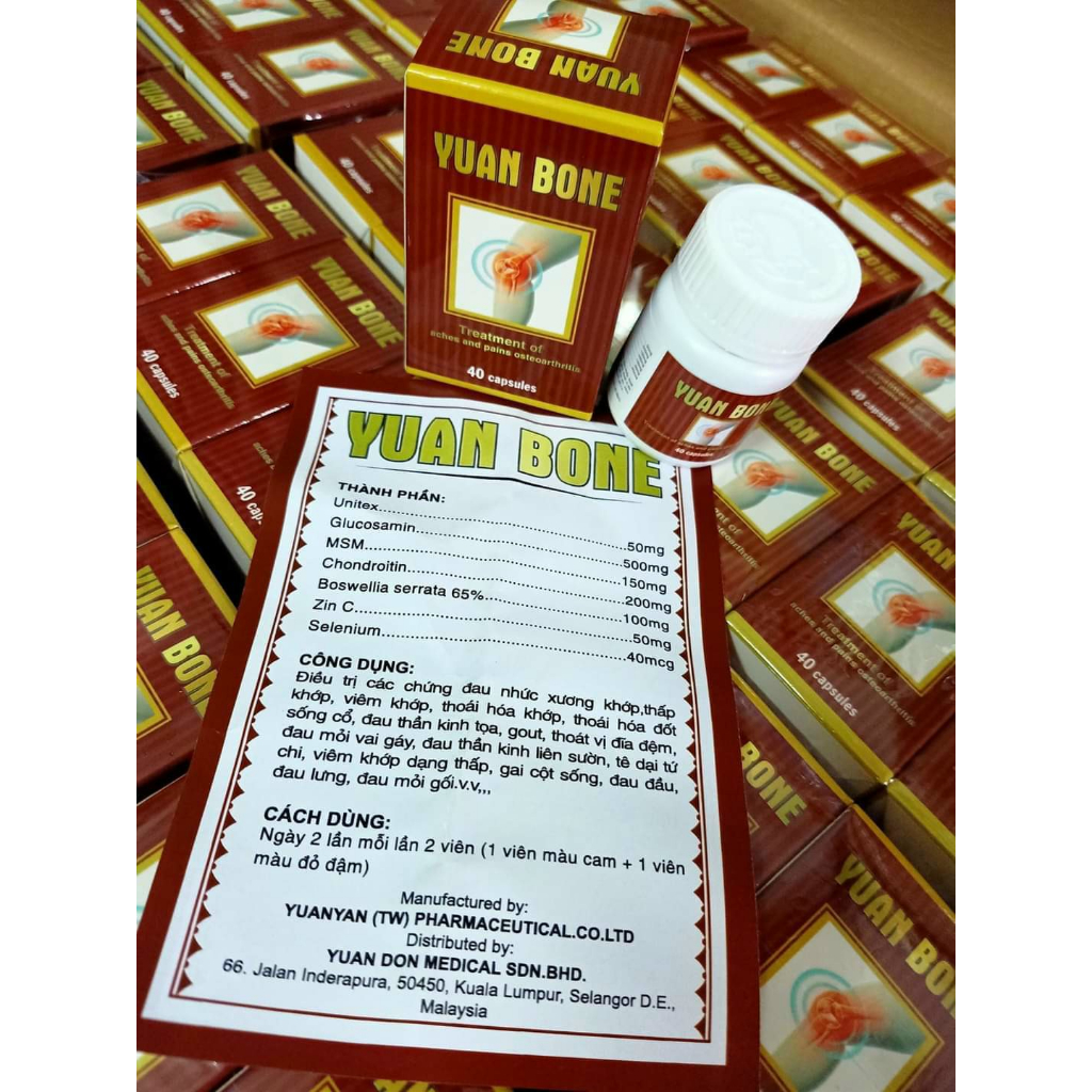 Combo 5 Hộp Yuan Bone Hộp 40 Viên Chính Hãng ✔️️️ Viên uống đau nhức xương khớp cổ vai gáy thoái hóa thoát vị tê bì