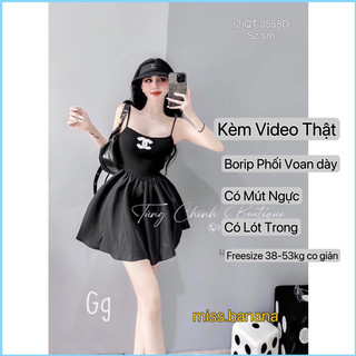 Đầm cúp xoè phối lụa có mút váy 2 dây mam, đầm 2s ôm ngực có mút chân váy có lót quần