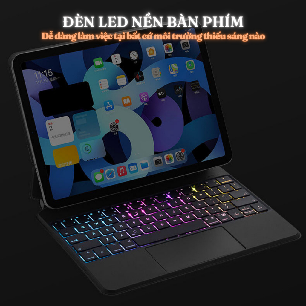 Bao da bàn phím Smart Keybroad dành cho các dòng iPad Gen 10, Air 4/5 10.9", Pro 11", 12.9 inch, có đèn LED nền
