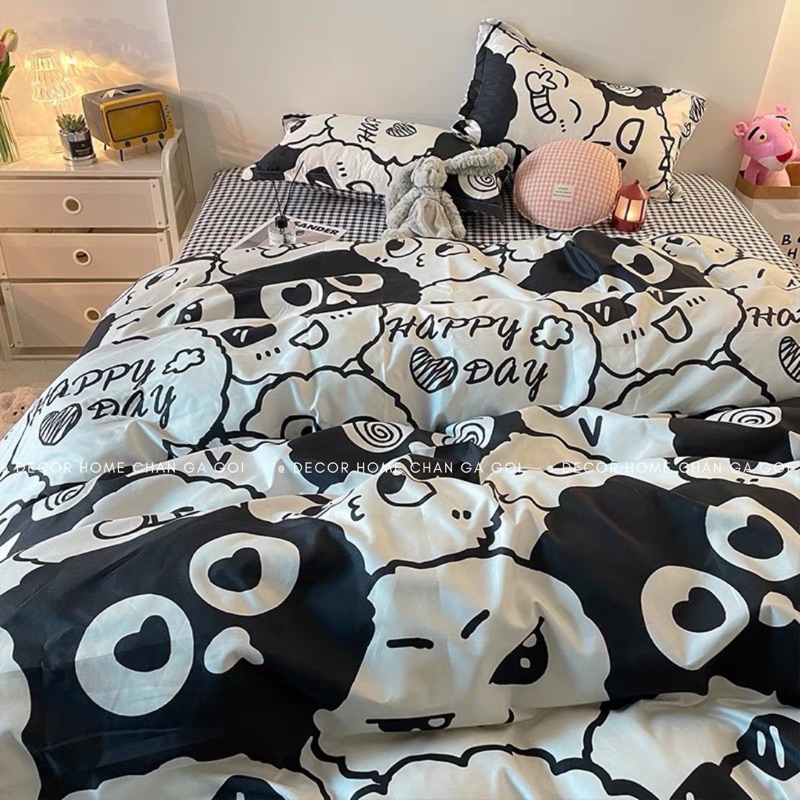 Bộ chăn ga gối Cotton Poly Nhập Khẩu chần bông dày mẫu ICON Cute