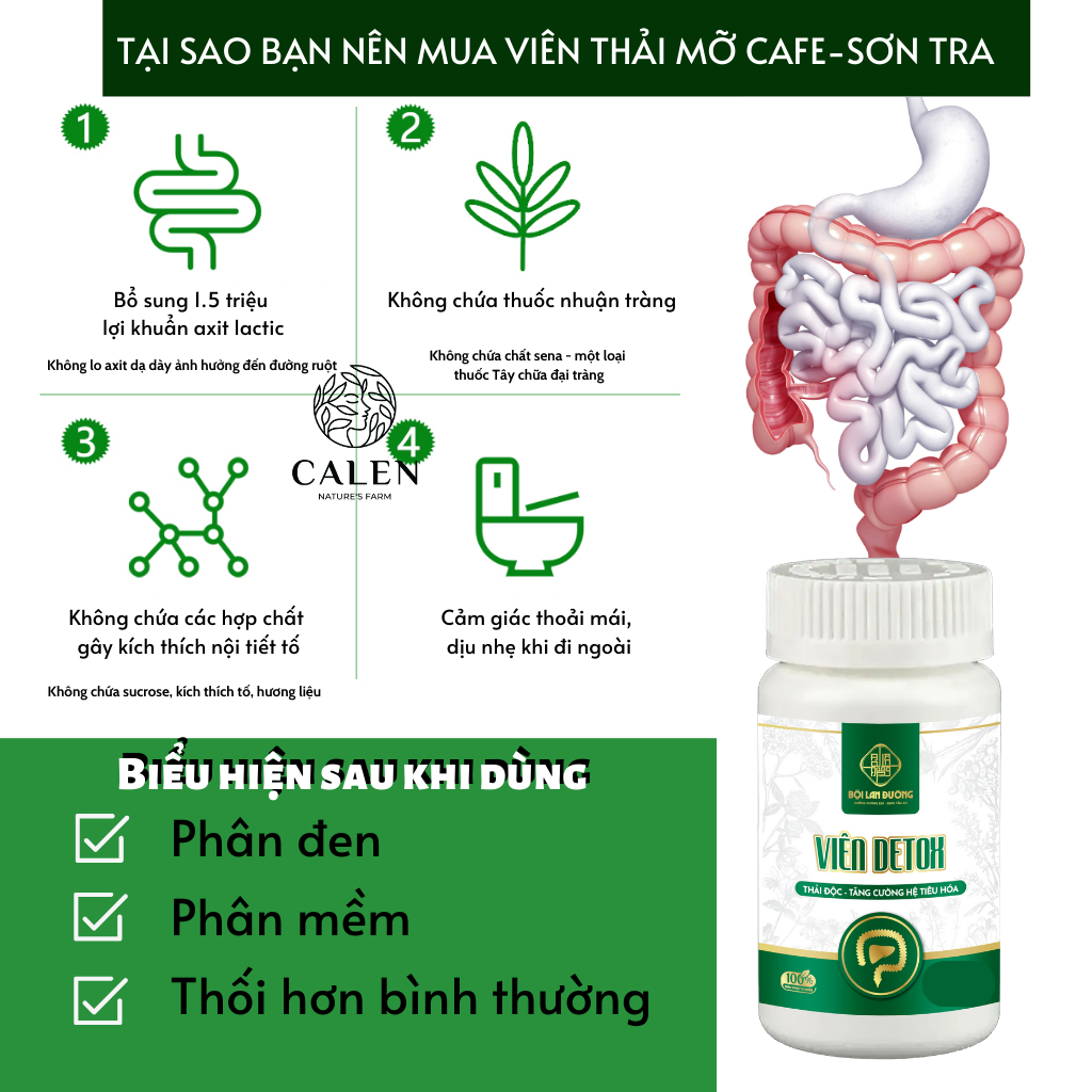 Viên detox nhuận tràng Calen Nature Farm thải độc ruột, giảm táo bón