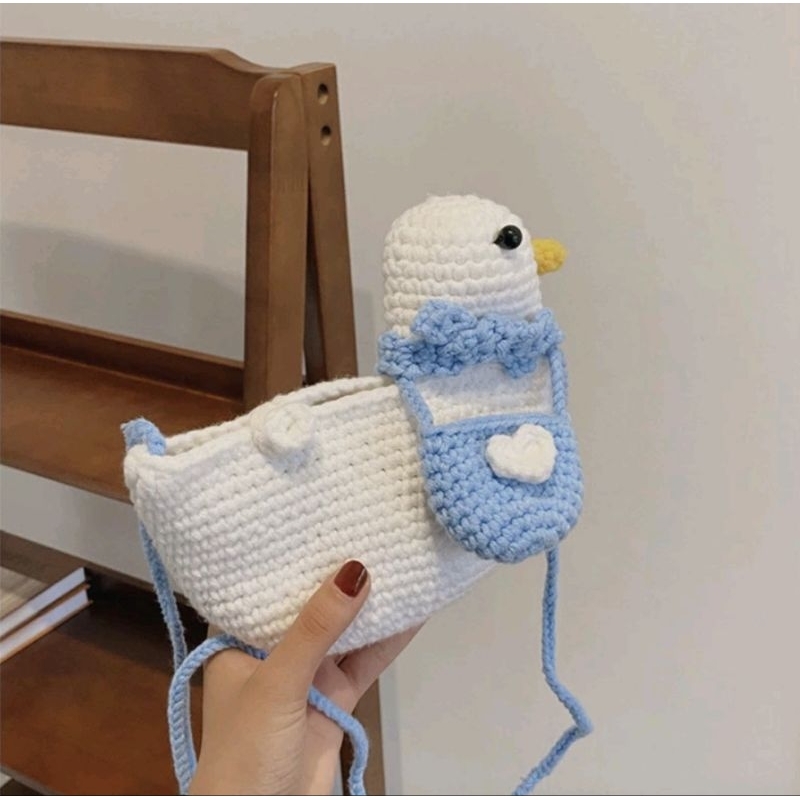 Túi đeo chéo con vịt cute bằng len handmade  🦆 Jony - Đan móc len handmade