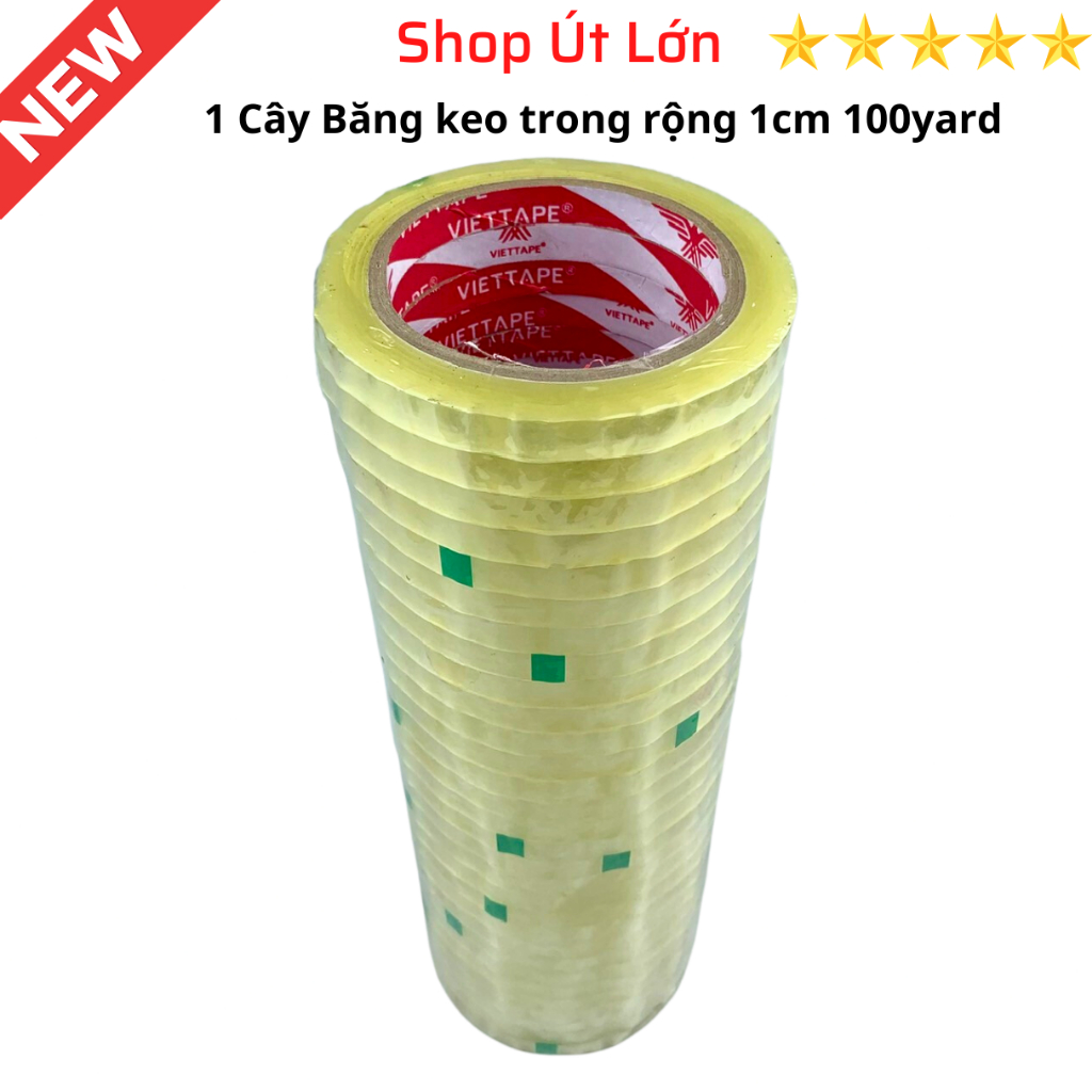 Băng keo trong rộng 1cm, 100yard, nặng 1kg, lõi giấy 3mm, 1 cây có 28 cuộn
