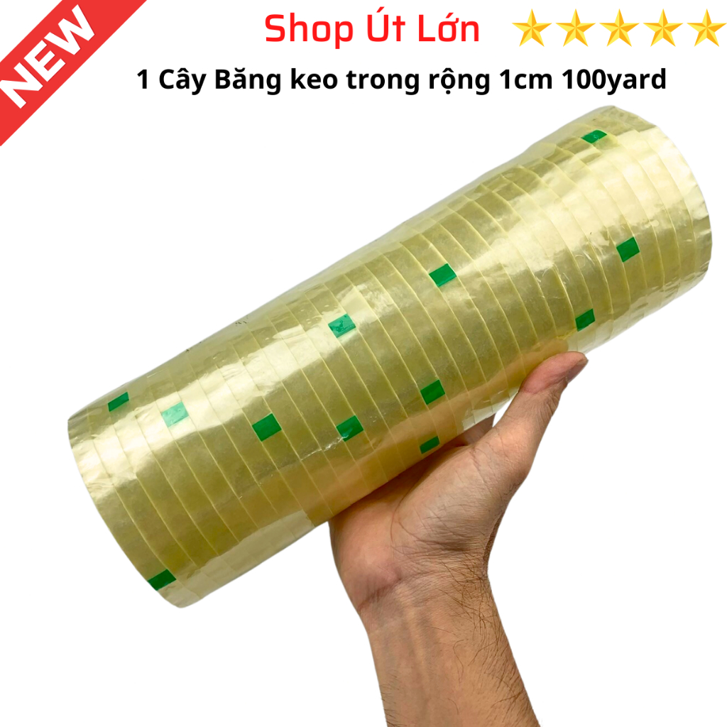 Băng keo trong rộng 1cm, 100yard, nặng 1kg, lõi giấy 3mm, 1 cây có 28 cuộn