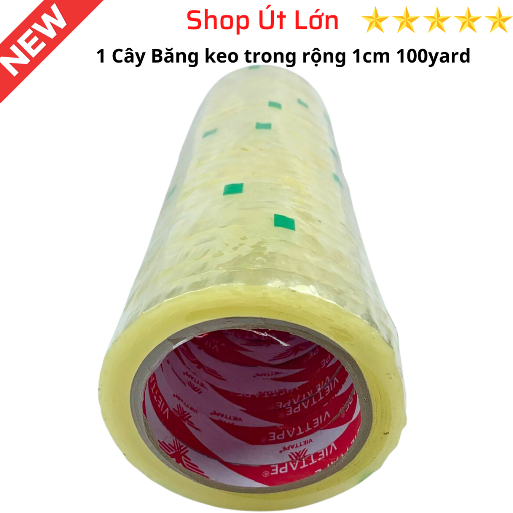 Băng keo trong rộng 1cm, 100yard, nặng 1kg, lõi giấy 3mm, 1 cây có 28 cuộn