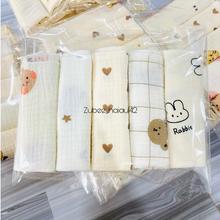 Set 10 khăn xô sữa muslin 2lớp siêu thấm hút, mềm mại dành cho sơ sinh và set 5 khăn 4 lớp