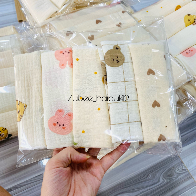 Set 10 khăn xô sữa muslin 2lớp siêu thấm hút, mềm mại dành cho sơ sinh và set 5 khăn 4 lớp