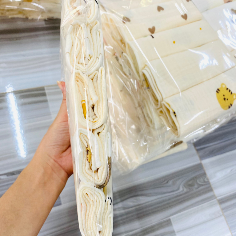 Set 10 khăn xô sữa muslin 2lớp siêu thấm hút, mềm mại dành cho sơ sinh và set 5 khăn 4 lớp