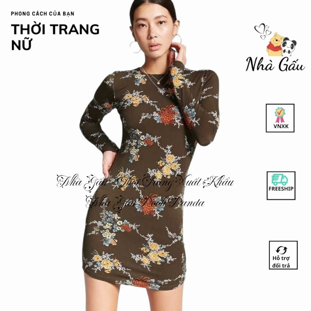 Nữ - Đầm tay dài from ôm hoa xuất khẩu