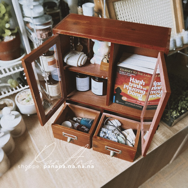 𝐏𝐚𝐧𝐀𝐧𝐚.✿ Tủ gỗ vintage để bàn \size vừa \mẫu ✿ #16