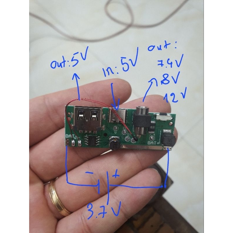 Box pin cho Áo Điều Hòa. Out 7.4V, 8V, 12V