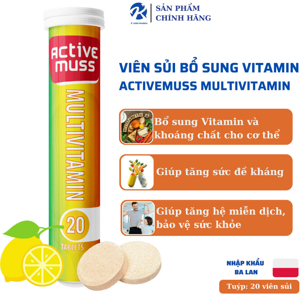 Viên Sủi Bổ Sung Vitamin Tổng Hợp, Activemuss Multivitamin, Bổ Sung Vitamin Và Khoáng Chất, Giúp Tăng Cường Đề Kháng