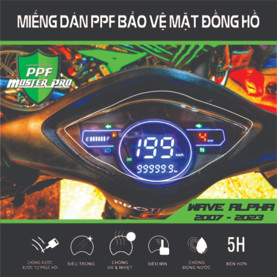 Miếng Dán PPF Bảo Vệ Mặt Đồng Hồ Xe Wave Allpha 2007 - 2024 | Chất Liệu Film PPF Trong...