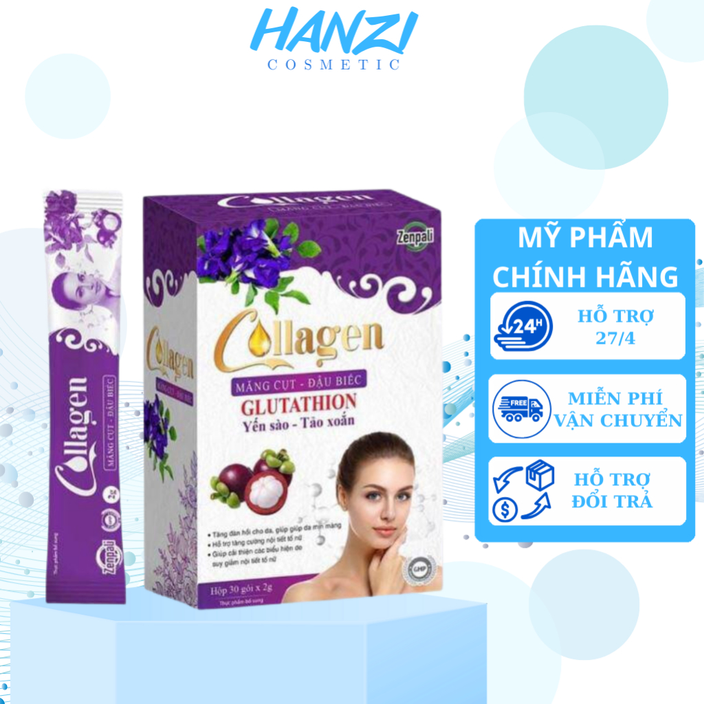 Collagen măng cụt đậu biếc hari store collagen Zenpali, Làm Đẹp Da Cân Bằng Nội Tiết Tố Nữ hộp 30 gói