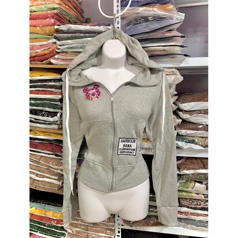 Áo khoác thun gân thêu logo co giãn