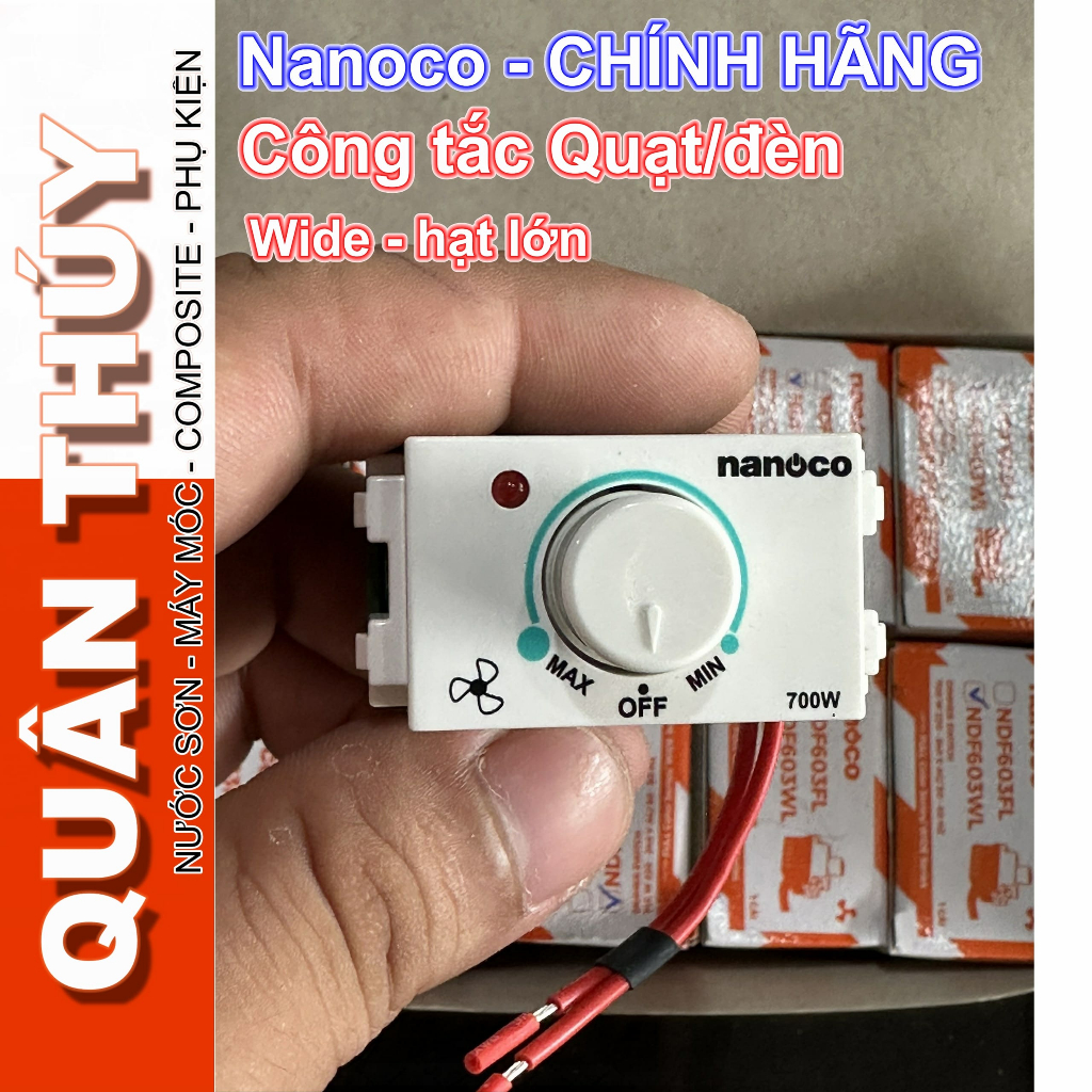 Nanoco Wide (hạt lớn) - Hạt công tắc, dimer điều chỉnh tốc độ quạt/đèn 700W - mã: NDF603WL (1 cái)