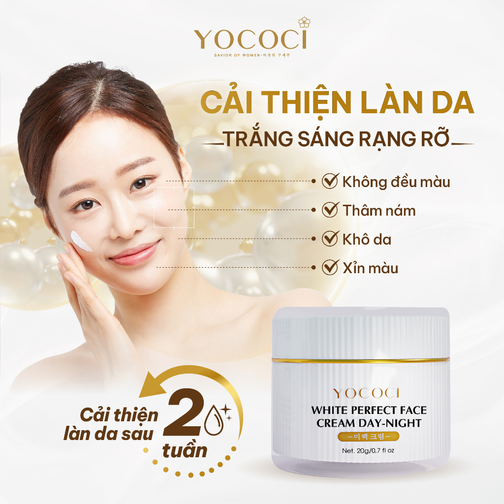 Kem Dưỡng Trắng Da Mặt YOCOCI Dưỡng Ẩm, Chống Lão Hóa,Se Khít Lỗ Chân Lông White Perfect Face Cream Day Night 20g