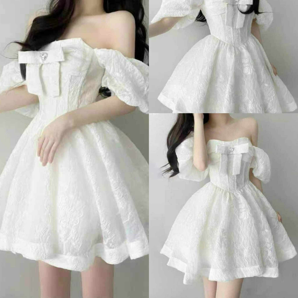 Đầm Nữ kết nơ dáng xòe 2 lớp thiết kế dự tiệc
