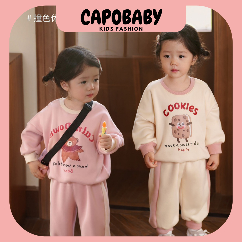Sét Bộ Nỉ Bông dài tay bé gái dễ thương, cho bé 7-16kg