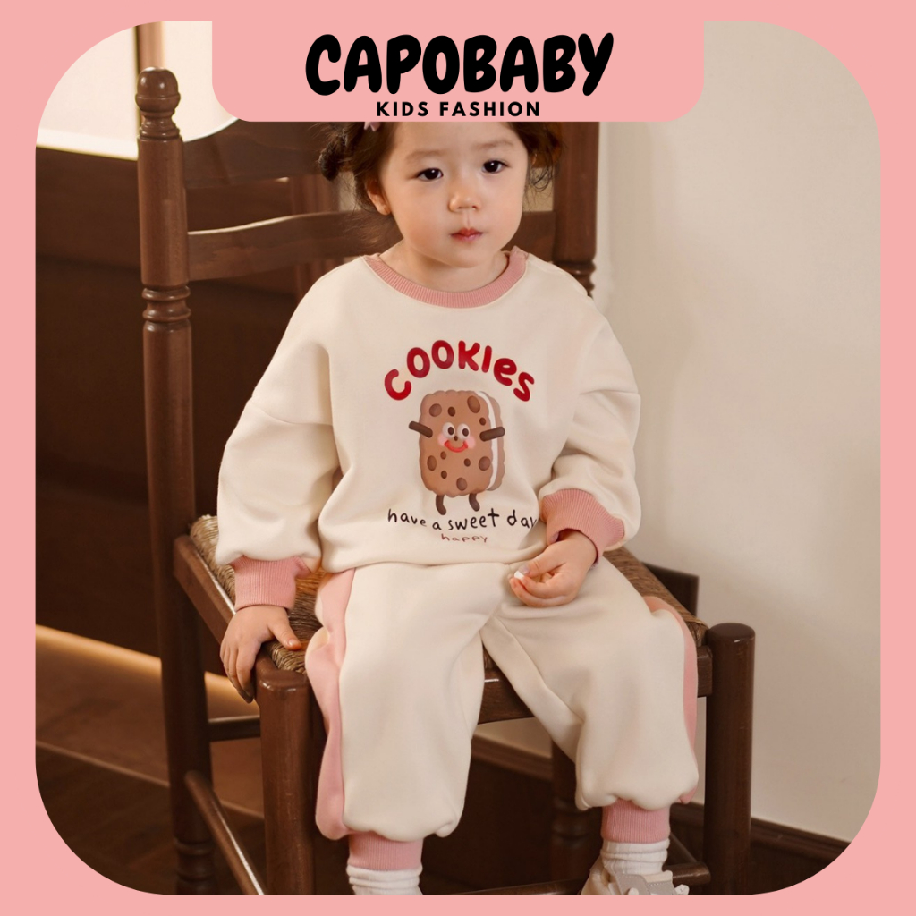 Sét Bộ Nỉ Bông dài tay bé gái dễ thương, cho bé 7-16kg