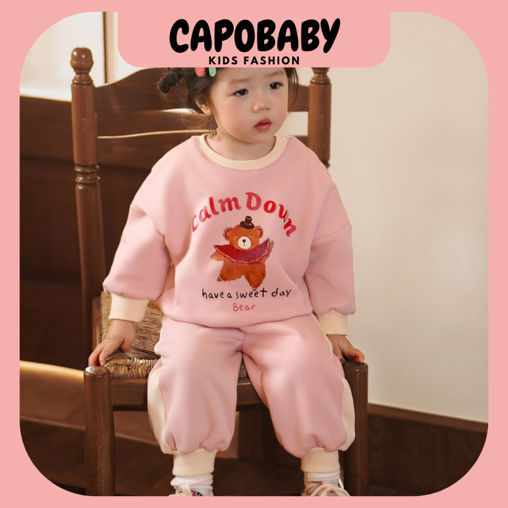 Sét Bộ Nỉ Bông dài tay bé gái dễ thương, cho bé 7-16kg